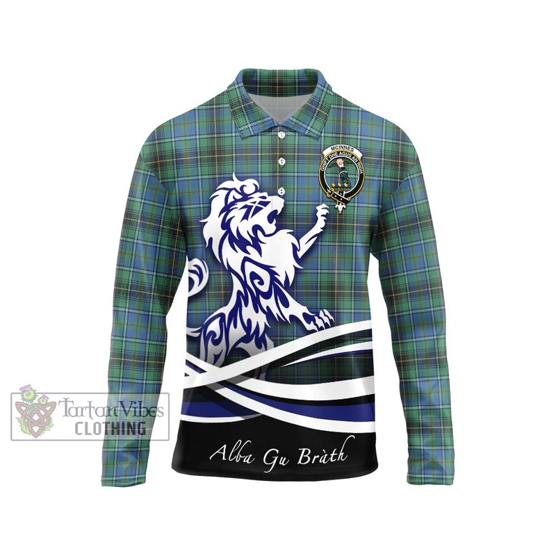 McInnes Ancient Tartan Long Sleeve Polo Shirt with Alba Gu Brath Regal Lion Emblem