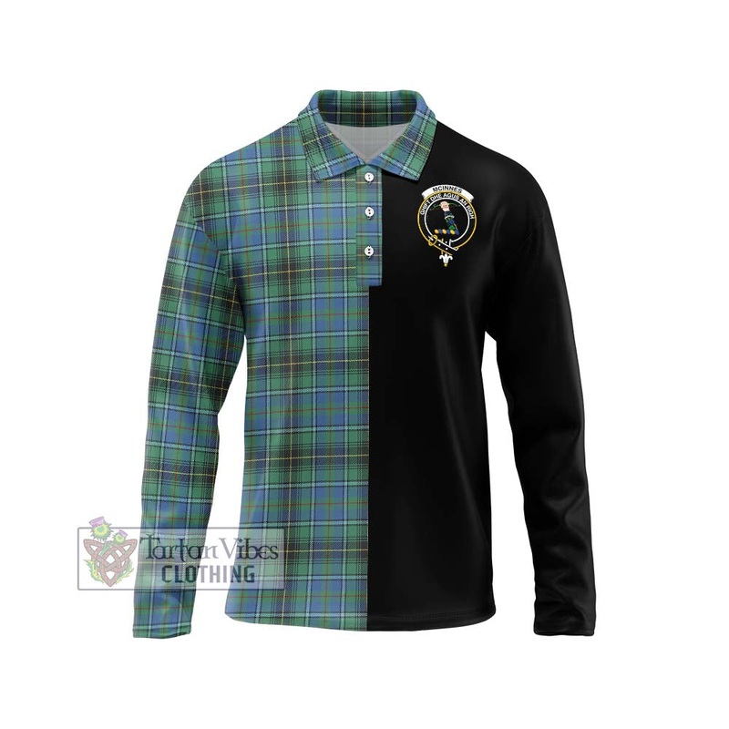 McInnes Ancient Tartan Long Sleeve Polo Shirt with Family Crest and Half Of Me Style