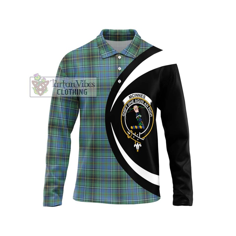McInnes Ancient Tartan Long Sleeve Polo Shirt with Family Crest Circle Style