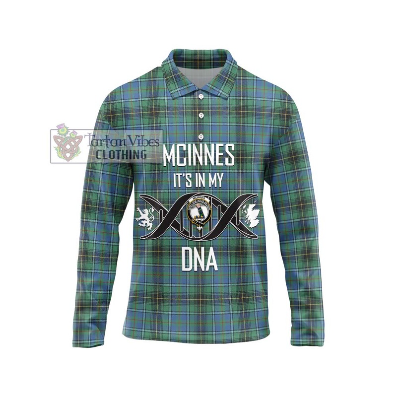 McInnes Ancient Tartan Long Sleeve Polo Shirt with Family Crest DNA In Me Style