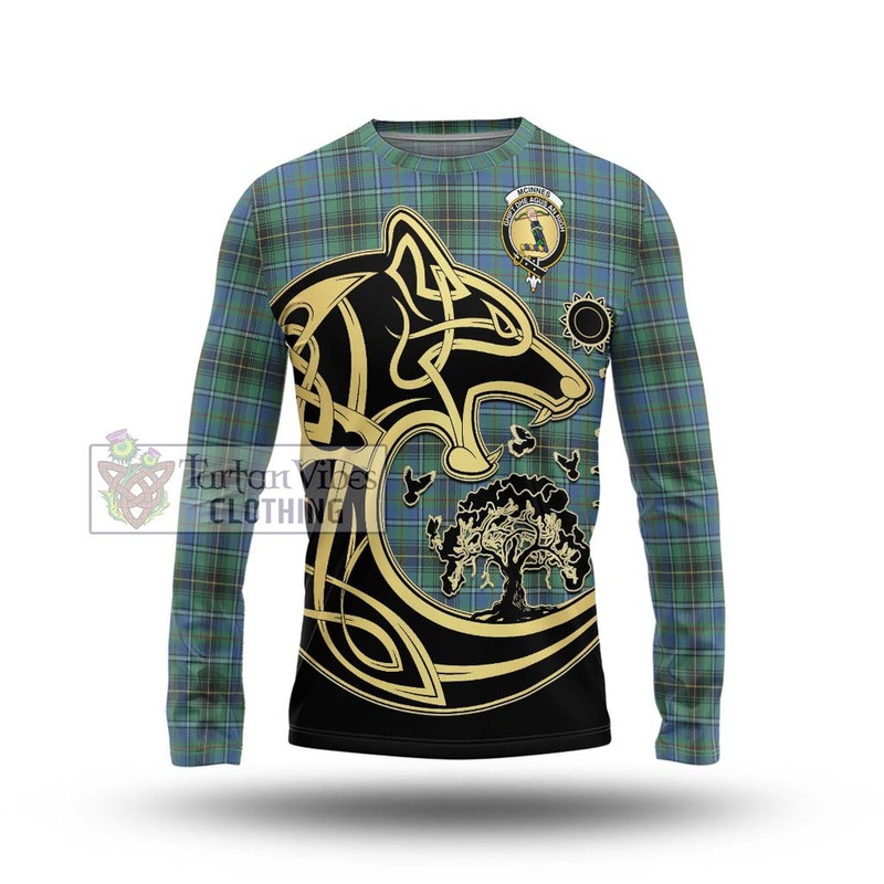 McInnes Ancient Tartan Long Sleeve T-Shirt with Family Crest Celtic Wolf Style