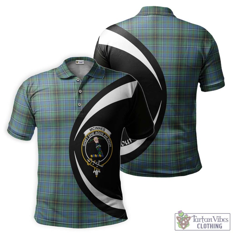 McInnes Ancient Tartan Men's Polo Shirt with Family Crest Circle Style