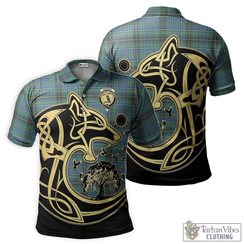 McInnes Ancient Tartan Polo Shirt with Family Crest Celtic Wolf Style