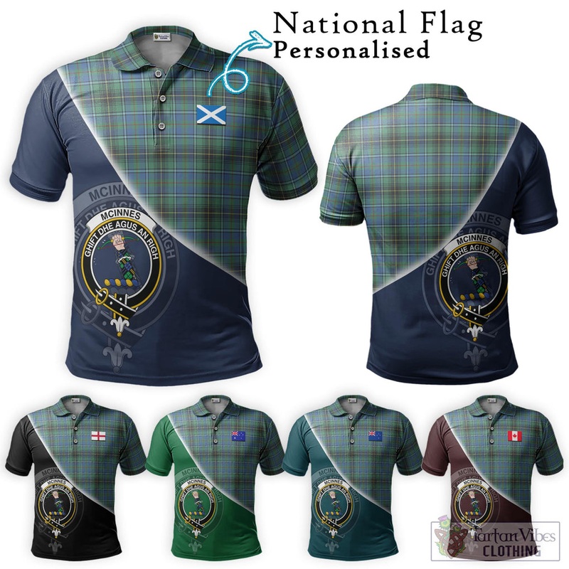 McInnes Ancient Tartan Polo Shirt with Personalised National Flag and Family Crest Half Style