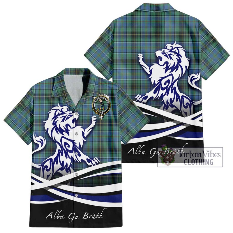 McInnes Ancient Tartan Short Sleeve Button Shirt with Alba Gu Brath Regal Lion Emblem