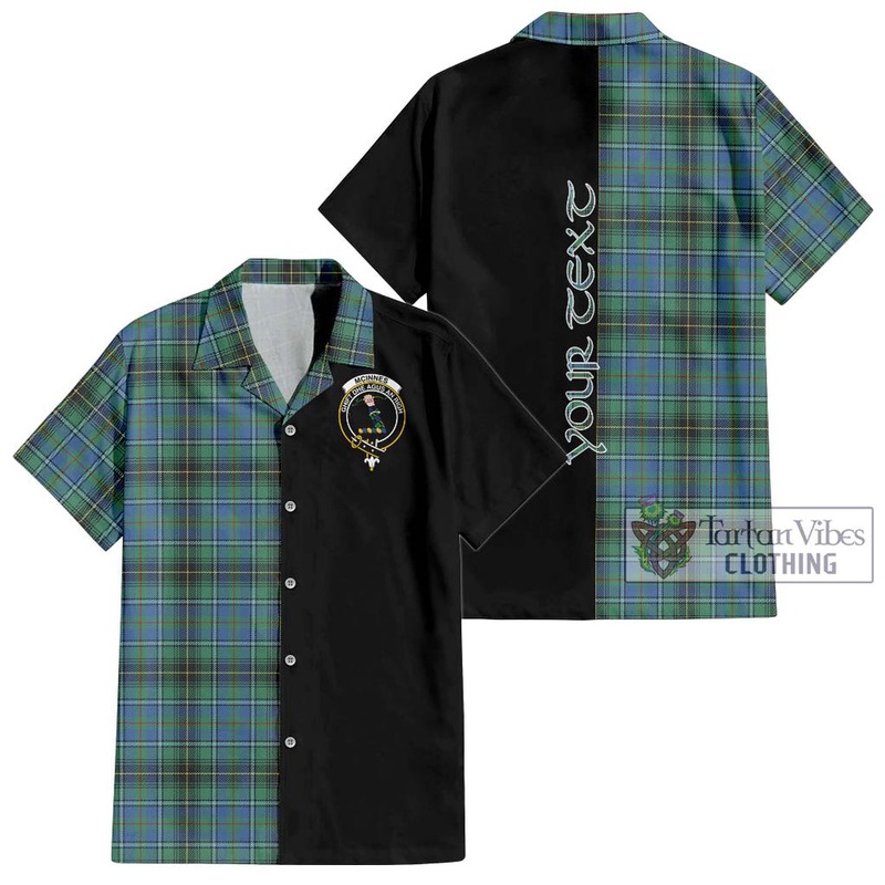 McInnes Ancient Tartan Short Sleeve Button Shirt with Family Crest and Half Of Me Style
