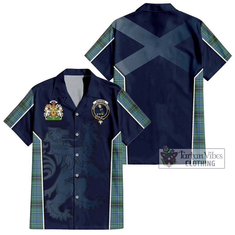 McInnes Ancient Tartan Short Sleeve Button Shirt with Family Crest and Lion Rampant Vibes Sport Style
