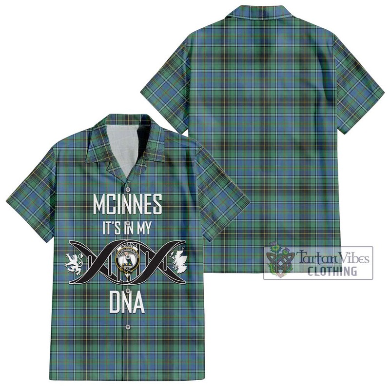 McInnes Ancient Tartan Short Sleeve Button Shirt with Family Crest DNA In Me Style
