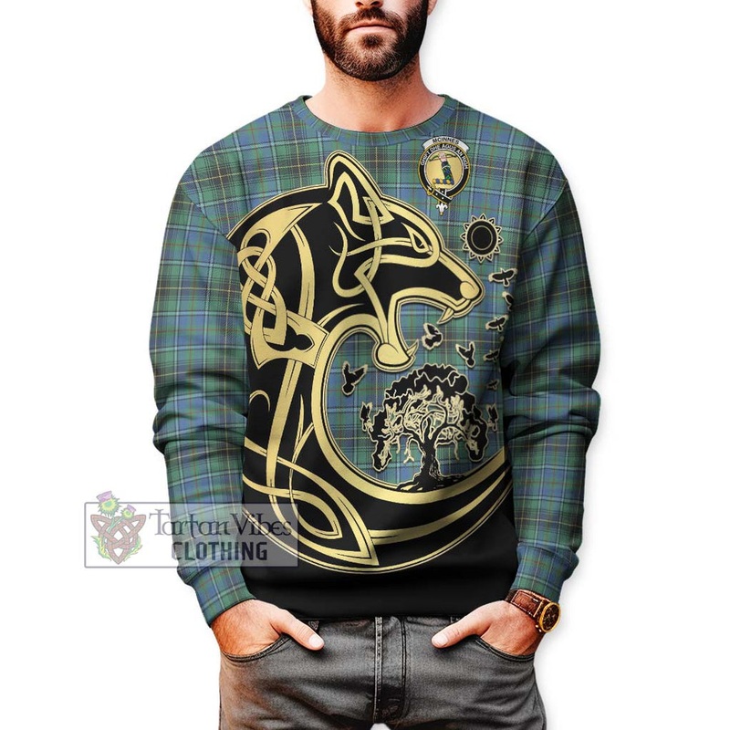 McInnes Ancient Tartan Sweatshirt with Family Crest Celtic Wolf Style