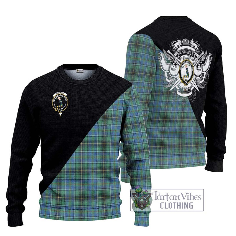 McInnes Ancient Tartan Ugly Sweater with Family Crest and Military Logo Style