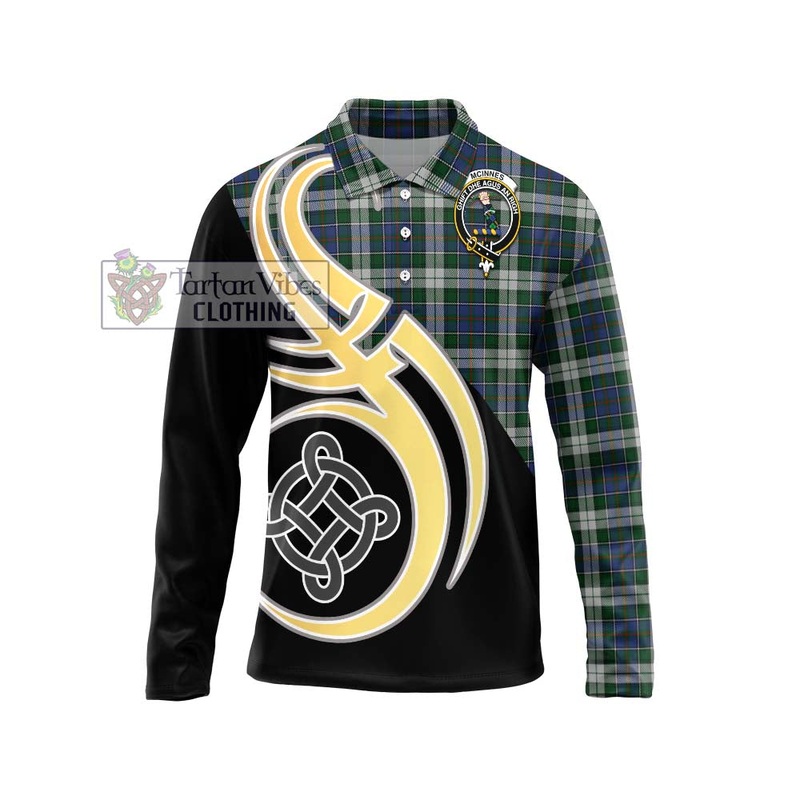 McInnes Dress Tartan Long Sleeve Polo Shirt with Family Crest and Celtic Symbol Style