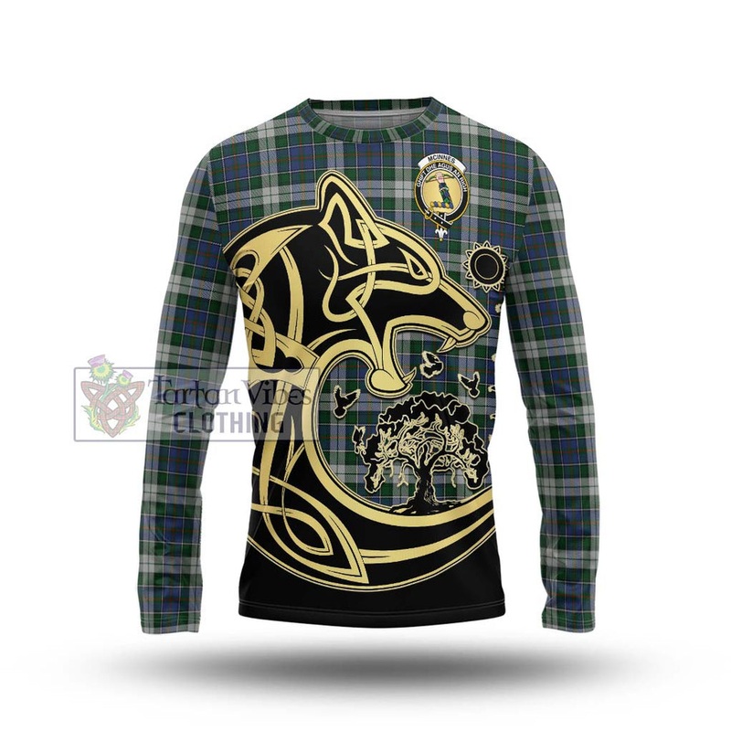 McInnes Dress Tartan Long Sleeve T-Shirt with Family Crest Celtic Wolf Style