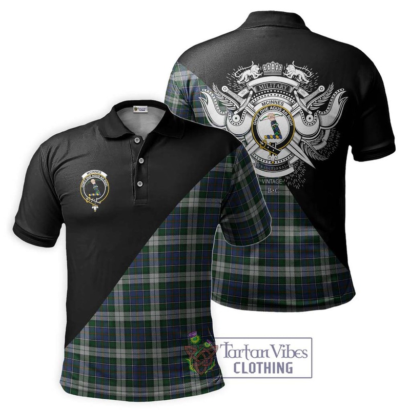 McInnes Dress Tartan Polo Shirt with Family Crest and Military Logo Style