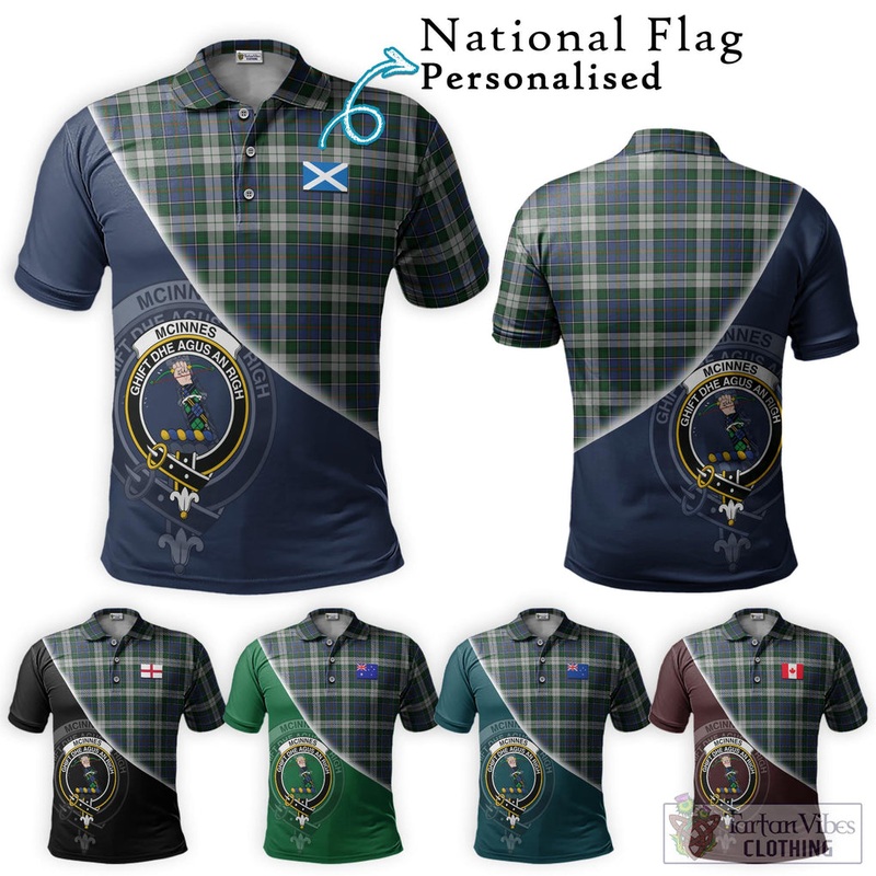 McInnes Dress Tartan Polo Shirt with Personalised National Flag and Family Crest Half Style