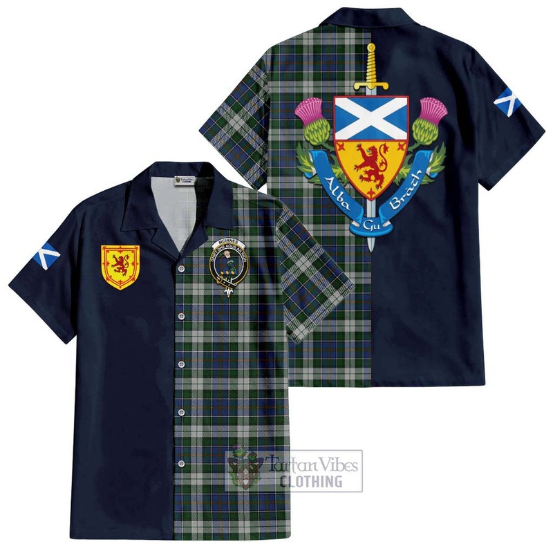 McInnes Dress Tartan Short Sleeve Button Shirt Alba with Scottish Lion Royal Arm Half Style
