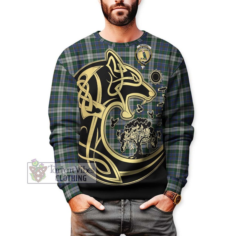 McInnes Dress Tartan Sweatshirt with Family Crest Celtic Wolf Style