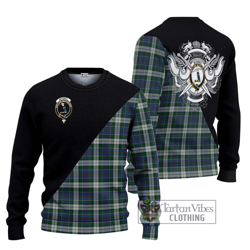 McInnes Dress Tartan Ugly Sweater with Family Crest and Military Logo Style
