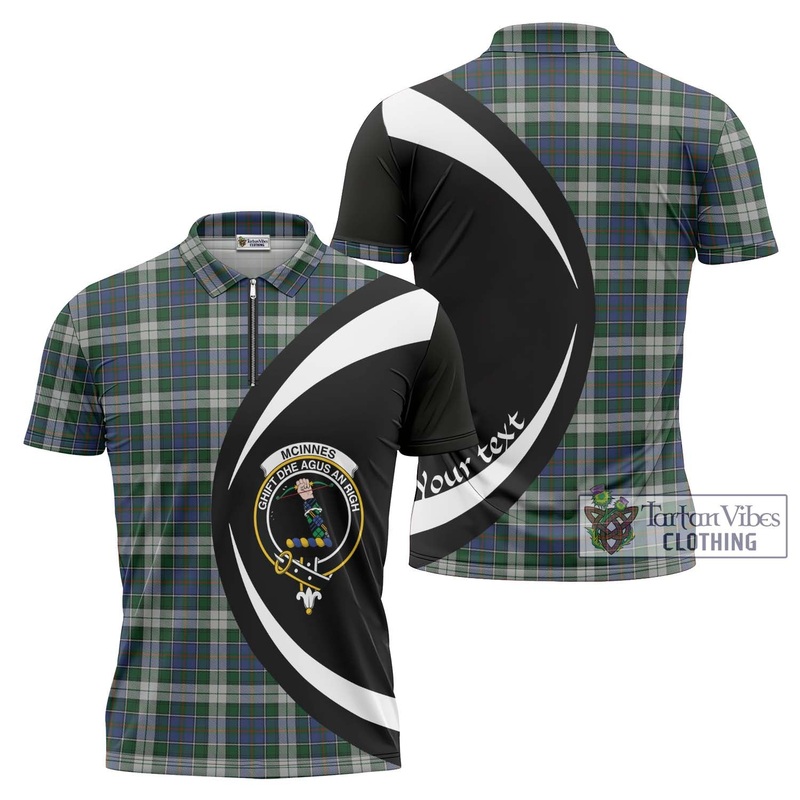 McInnes Dress Tartan Zipper Polo Shirt with Family Crest Circle Style