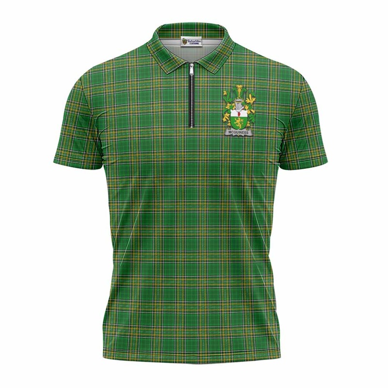 McGuiness Irish Clan Tartan Zipper Polo Shirt with Coat of Arms