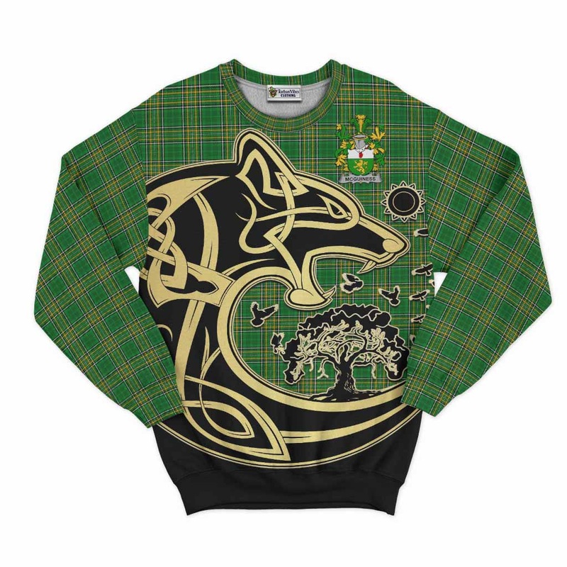 McGuiness Irish Tartan Sweatshirt with Coat of Arms Celtic Wolf Style