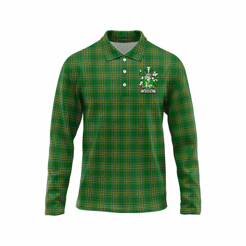 McGuire Irish Clan Tartan Long Sleeve Polo Shirt with Coat of Arms