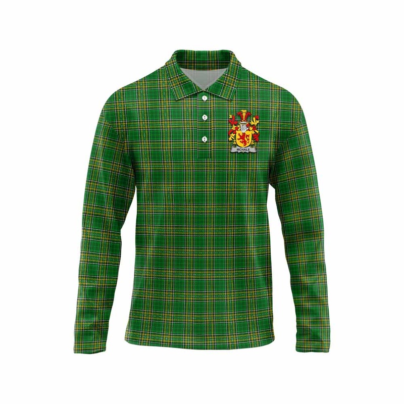 McHale Irish Clan Tartan Long Sleeve Polo Shirt with Coat of Arms