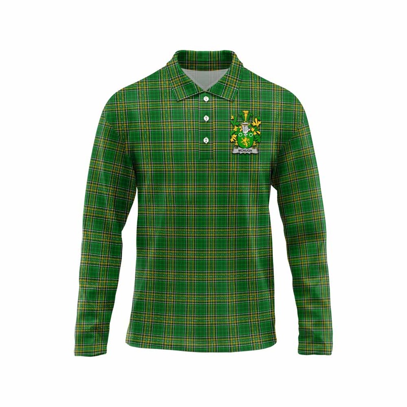 McHugh Irish Clan Tartan Long Sleeve Polo Shirt with Coat of Arms