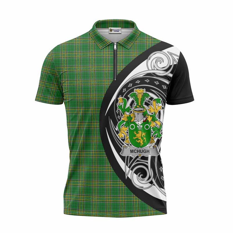 McHugh Irish Clan Zipper Polo Shirt Celtic Circle Style