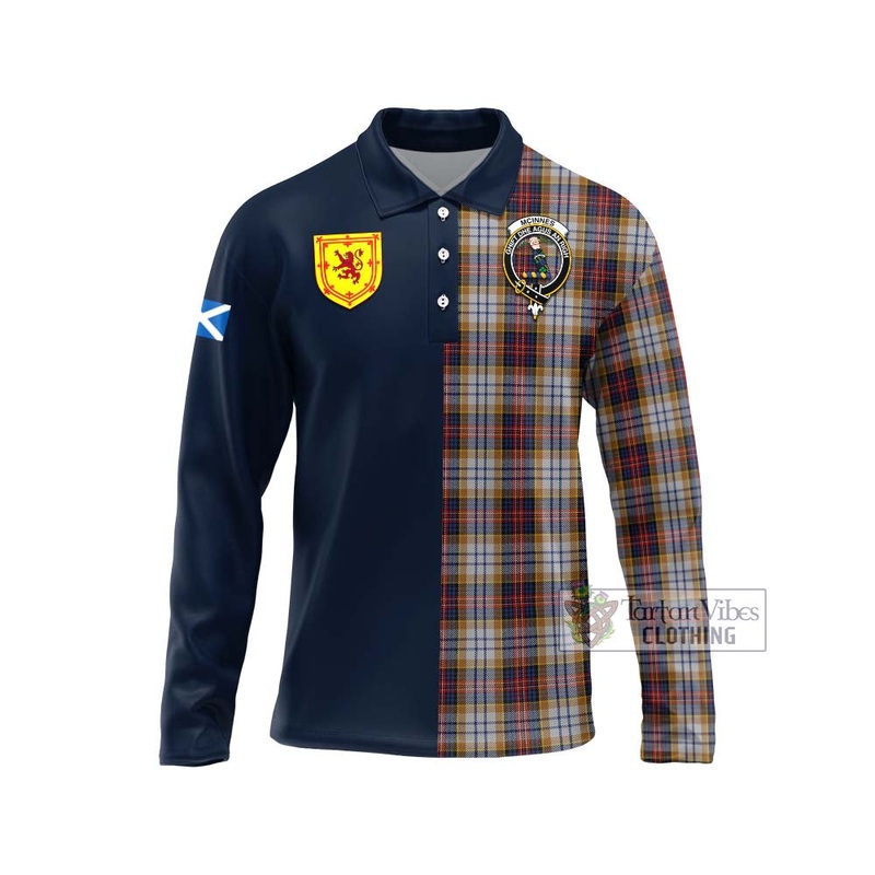 McInnes Ancient Hunting Tartan Long Sleeve Polo Shirt Alba with Scottish Lion Royal Arm Half Style