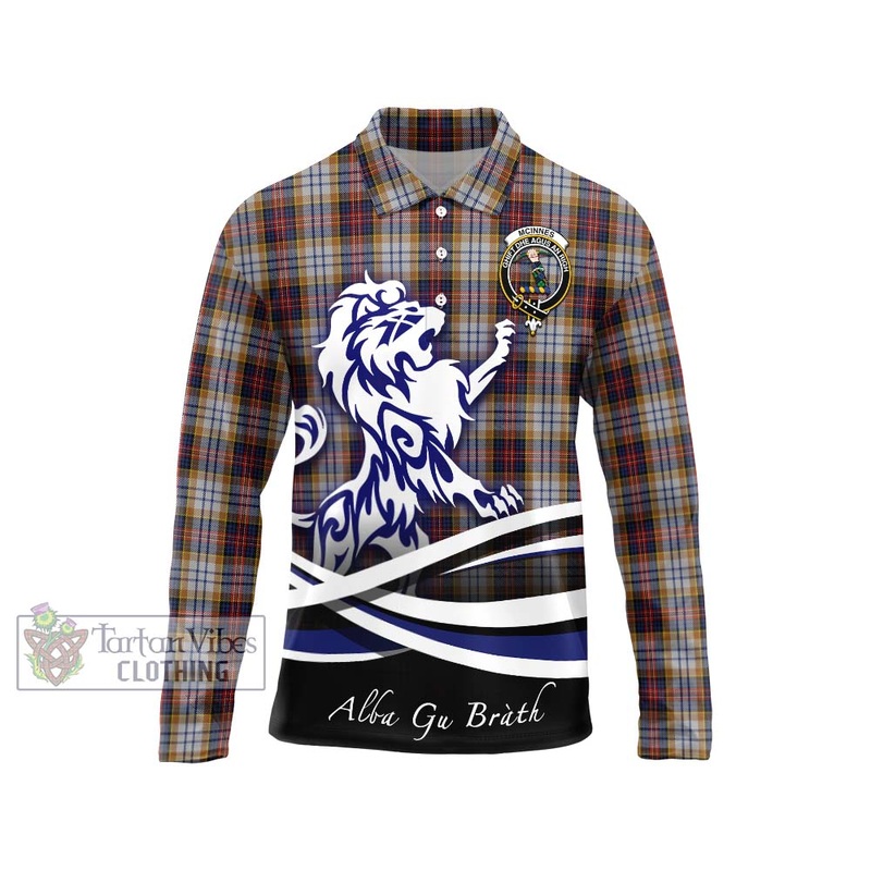 McInnes Ancient Hunting Tartan Long Sleeve Polo Shirt with Alba Gu Brath Regal Lion Emblem