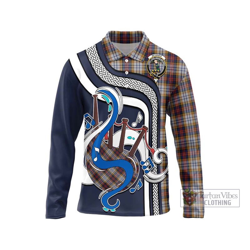 McInnes Ancient Hunting Tartan Long Sleeve Polo Shirt with Epic Bagpipe Style