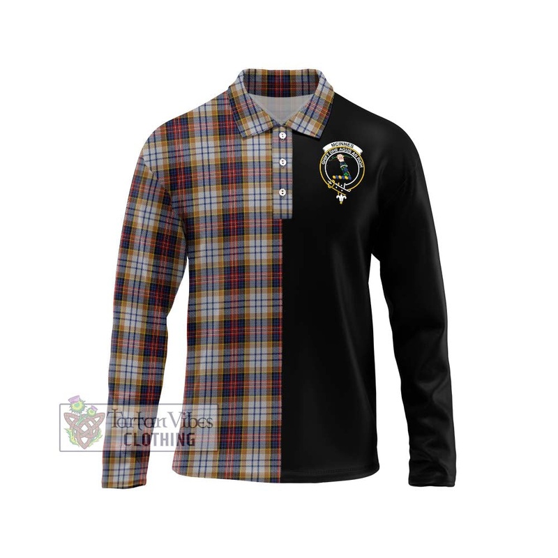McInnes Ancient Hunting Tartan Long Sleeve Polo Shirt with Family Crest and Half Of Me Style