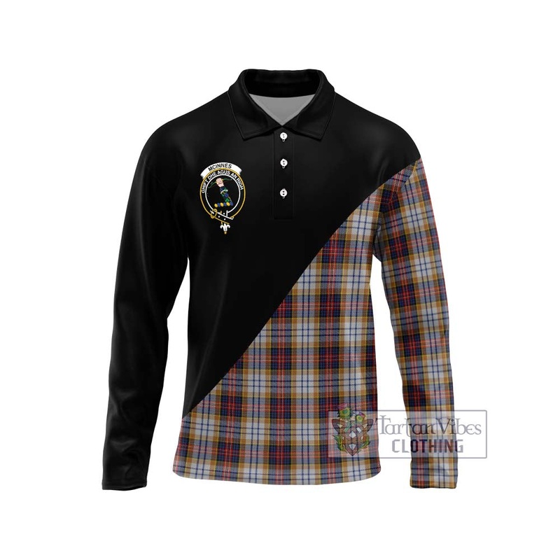 McInnes Ancient Hunting Tartan Long Sleeve Polo Shirt with Family Crest and Military Logo Style