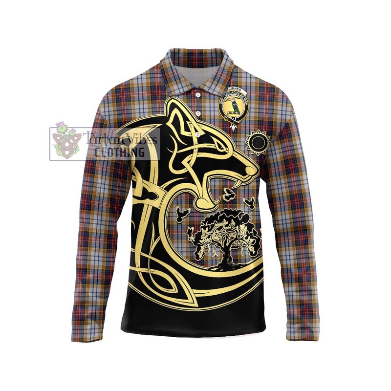 McInnes Ancient Hunting Tartan Long Sleeve Polo Shirt with Family Crest Celtic Wolf Style