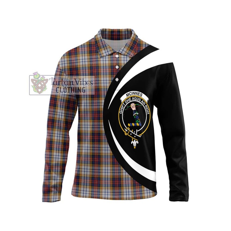 McInnes Ancient Hunting Tartan Long Sleeve Polo Shirt with Family Crest Circle Style