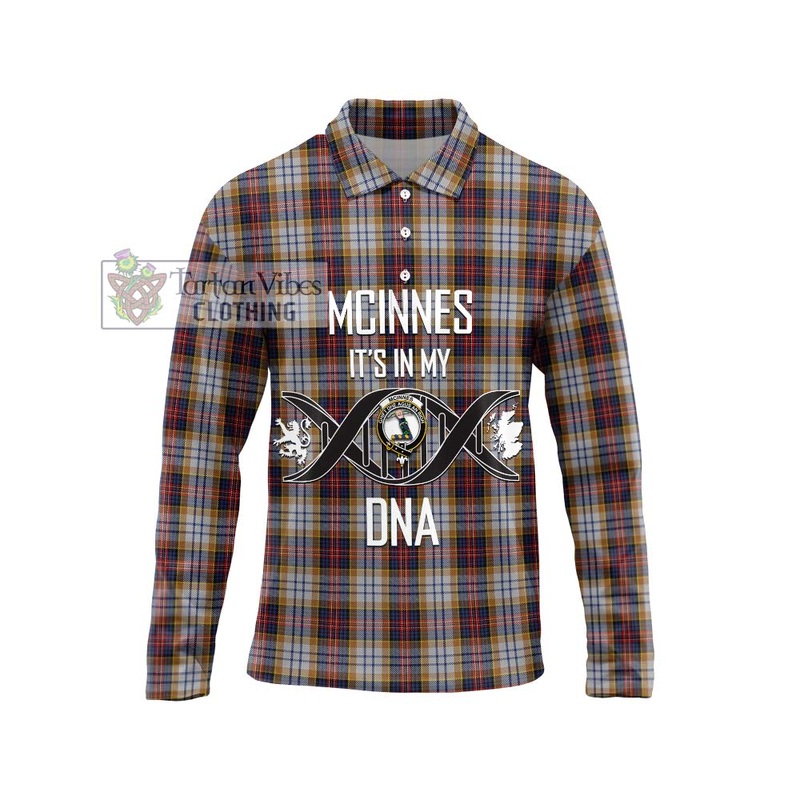 McInnes Ancient Hunting Tartan Long Sleeve Polo Shirt with Family Crest DNA In Me Style