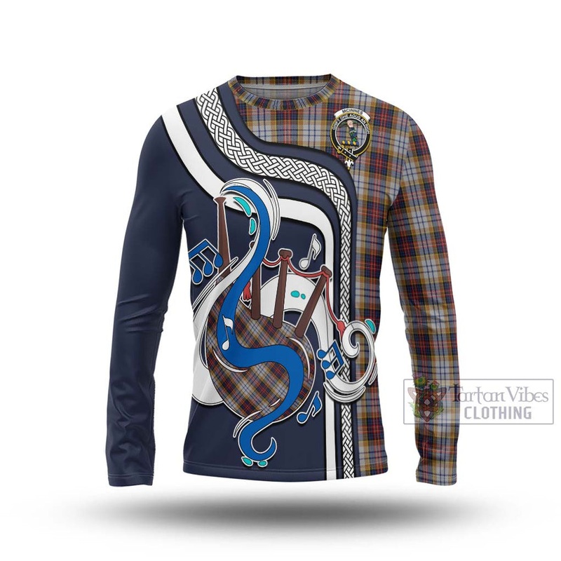 McInnes Ancient Hunting Tartan Long Sleeve T-Shirt with Epic Bagpipe Style