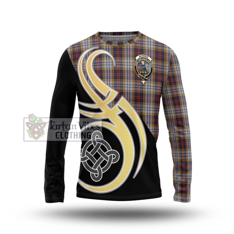 McInnes Ancient Hunting Tartan Long Sleeve T-Shirt with Family Crest and Celtic Symbol Style