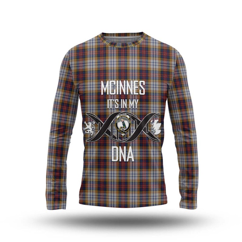 McInnes Ancient Hunting Tartan Long Sleeve T-Shirt with Family Crest DNA In Me Style