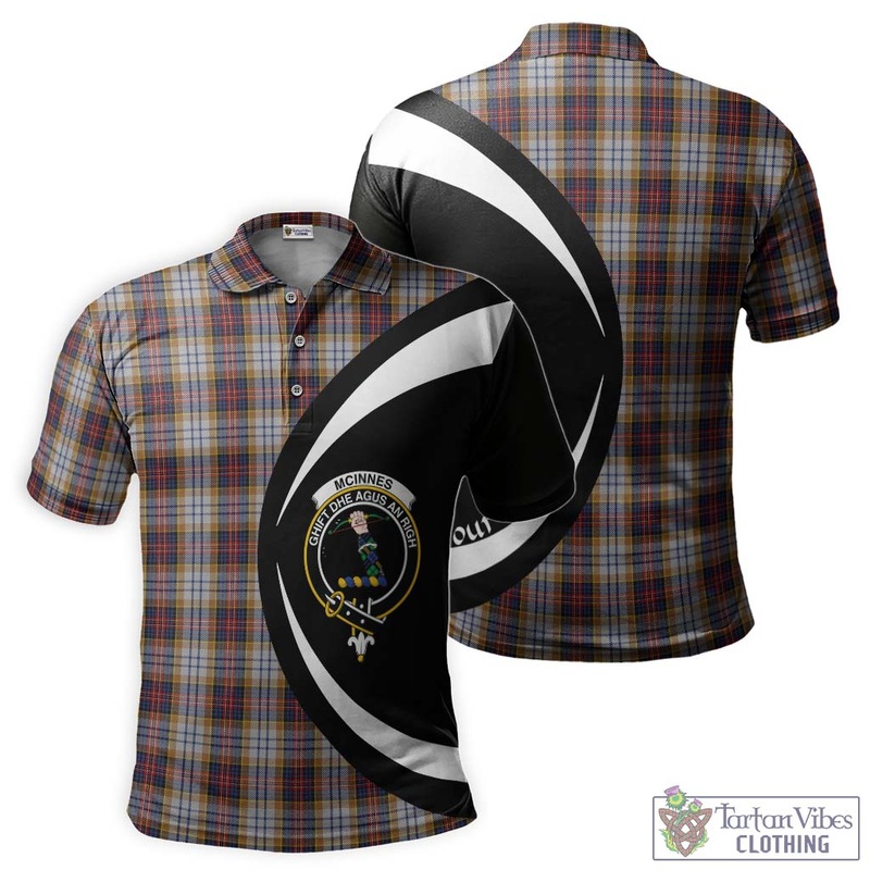 McInnes Ancient Hunting Tartan Men's Polo Shirt with Family Crest Circle Style