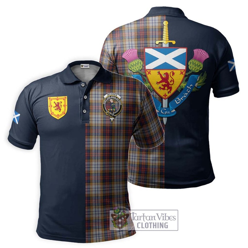 McInnes Ancient Hunting Tartan Polo Shirt Alba with Scottish Lion Royal Arm Half Style