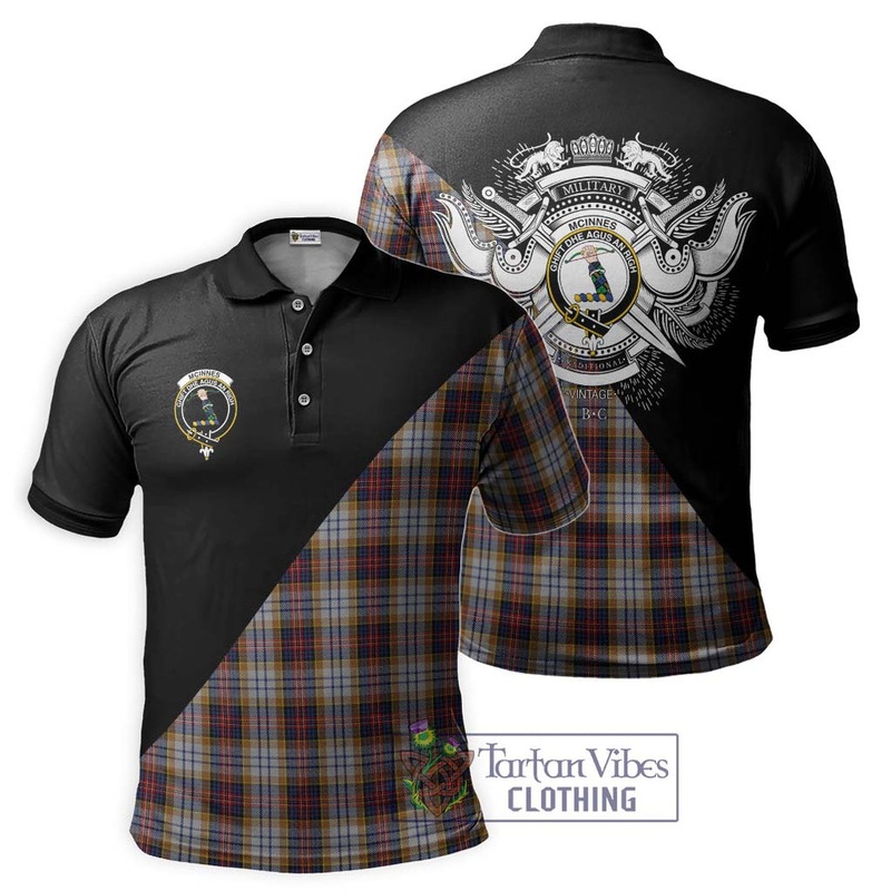 McInnes Ancient Hunting Tartan Polo Shirt with Family Crest and Military Logo Style