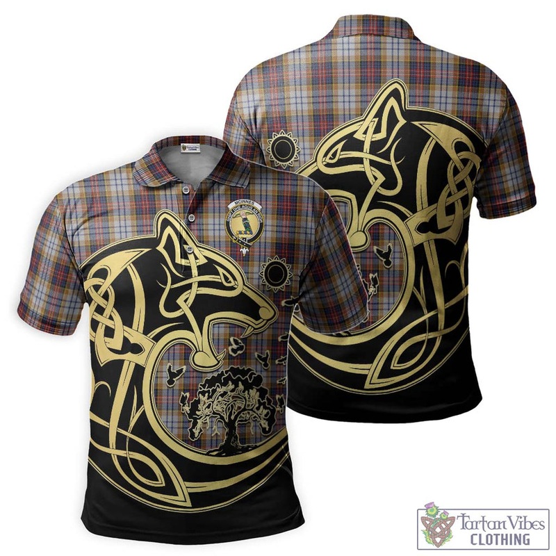 McInnes Ancient Hunting Tartan Polo Shirt with Family Crest Celtic Wolf Style