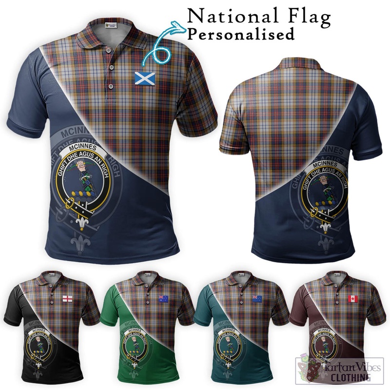 McInnes Ancient Hunting Tartan Polo Shirt with Personalised National Flag and Family Crest Half Style