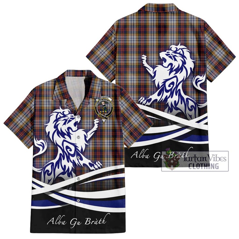 McInnes Ancient Hunting Tartan Short Sleeve Button Shirt with Alba Gu Brath Regal Lion Emblem