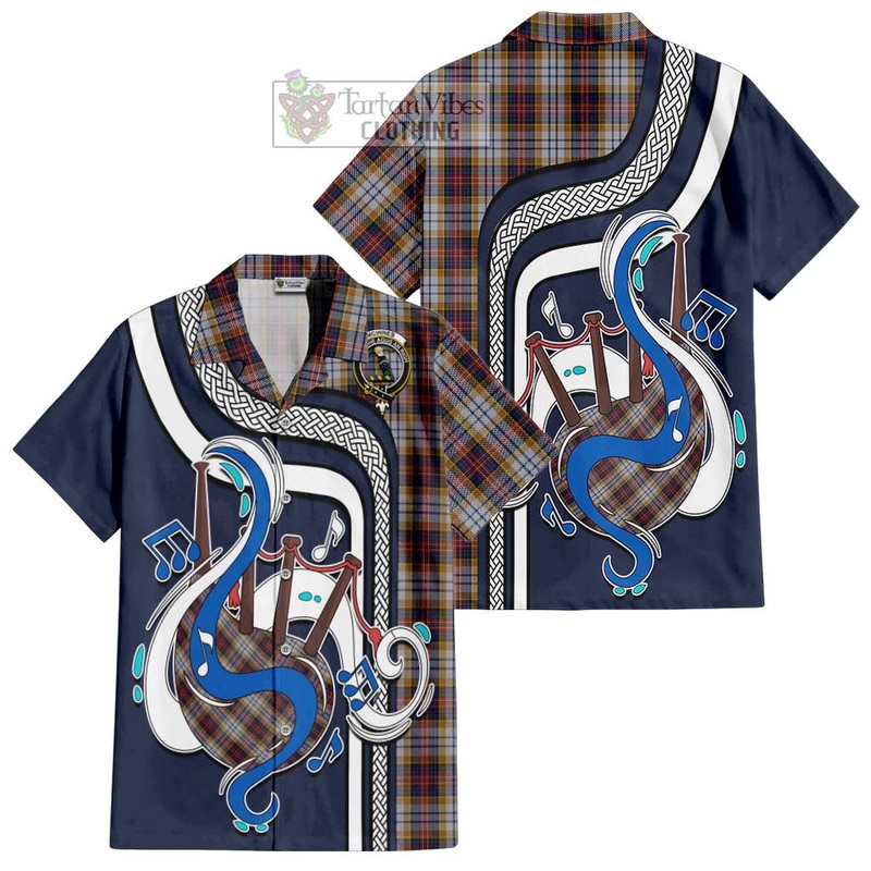 McInnes Ancient Hunting Tartan Short Sleeve Button Shirt with Epic Bagpipe Style