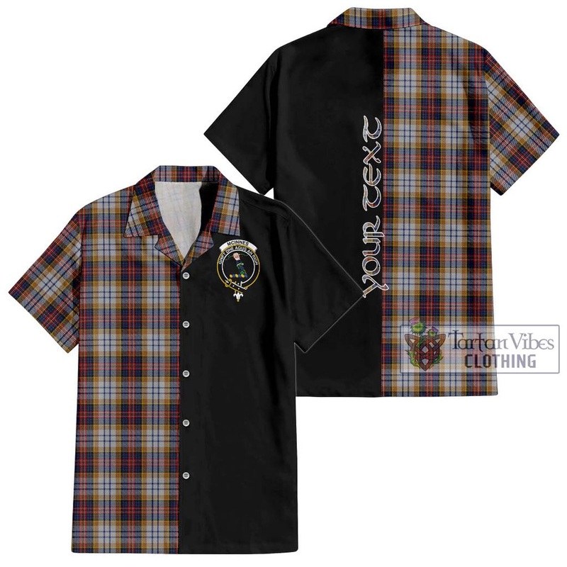 McInnes Ancient Hunting Tartan Short Sleeve Button Shirt with Family Crest and Half Of Me Style