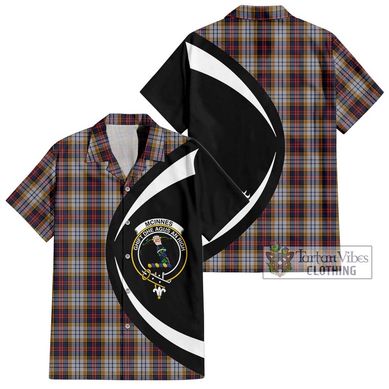 McInnes Ancient Hunting Tartan Short Sleeve Button Up with Family Crest Circle Style