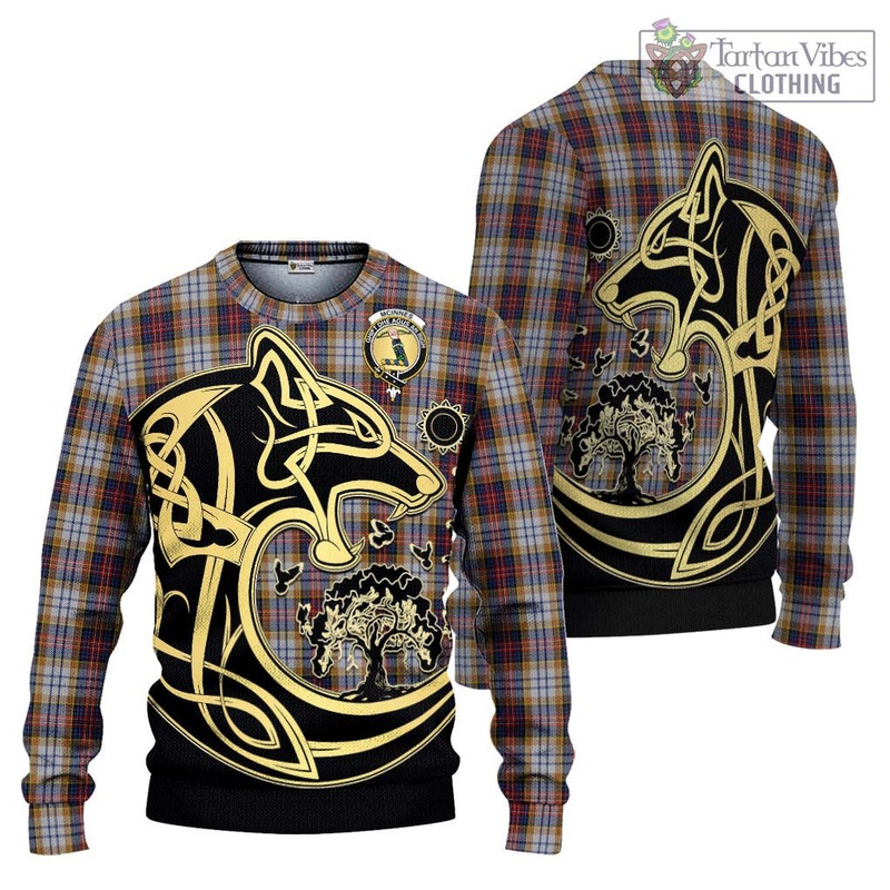 McInnes Ancient Hunting Tartan Ugly Sweater with Family Crest Celtic Wolf Style