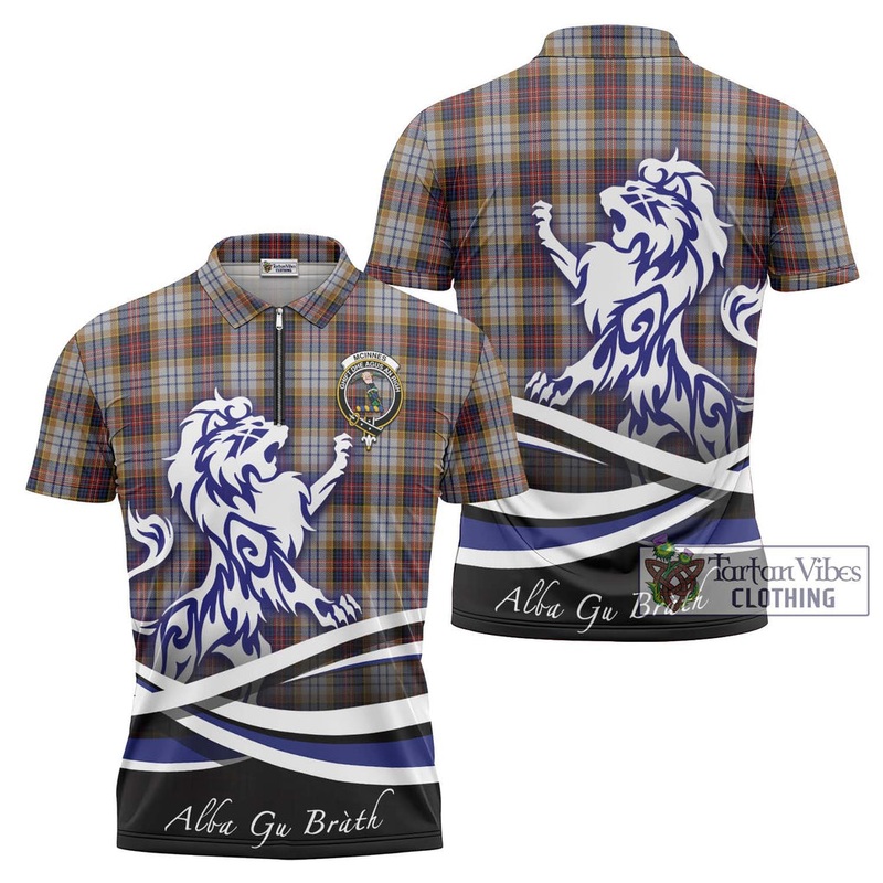 McInnes Ancient Hunting Tartan Zipper Polo Shirt with Alba Gu Brath Regal Lion Emblem